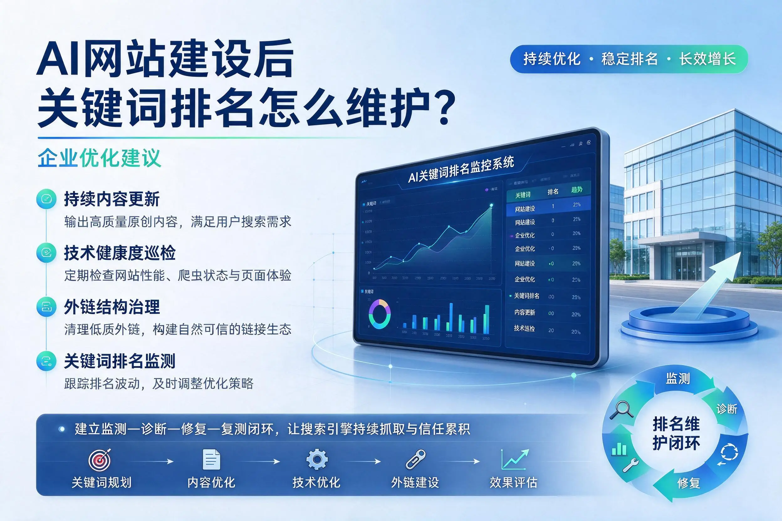 AI网站建设后关键词排名怎么维护？南京企业优化建议