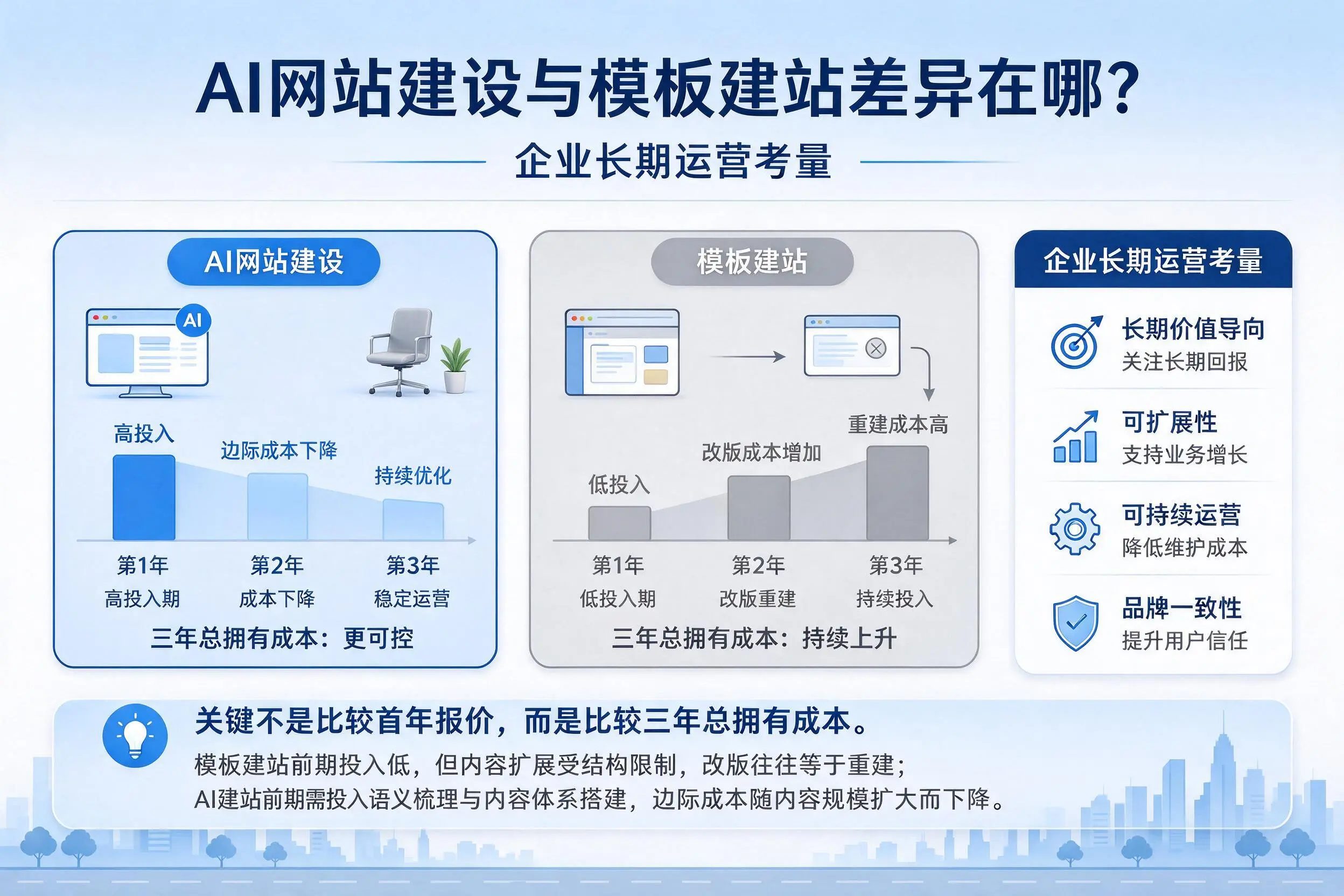 AI网站建设与模板建站差异在哪？南京企业长期运营考量
