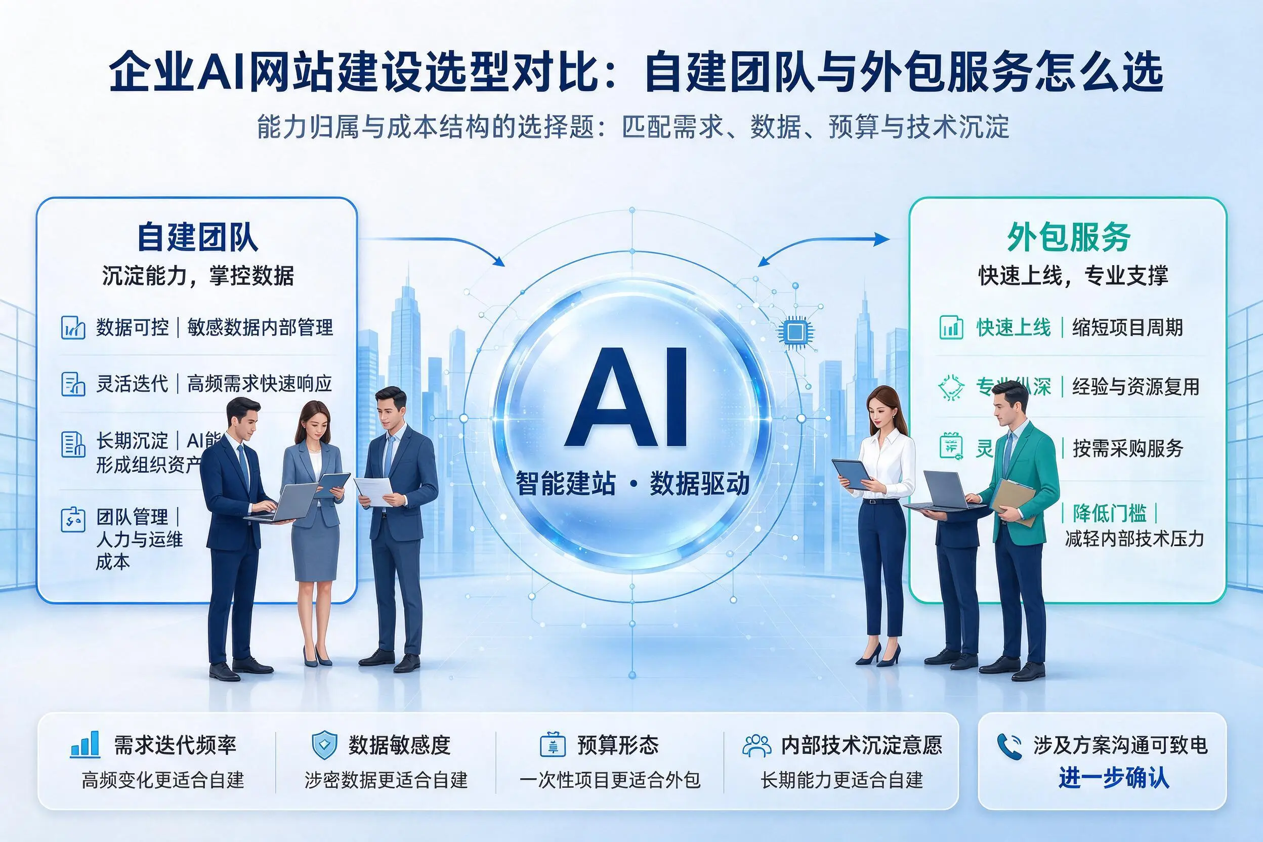南京企业AI网站建设选型对比：自建团队与外包服务怎么选